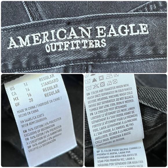 American Eagle Black Wash Stretch Mom Size 16R Jean 26 Inch Inseam - Picture 9 of 10